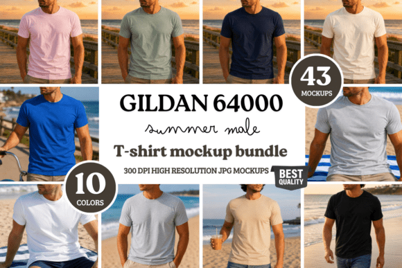 Download Gildan 64000 Summer Male T-Shirt Mockups - Mockup Collection