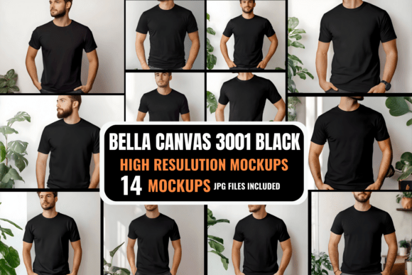 Download Bella Canvas 3001 Black Model Mockups - Mockup Collection