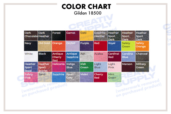 Download Color Chart for Gildan 18500 Hoodie Etsy - Premium Bundle