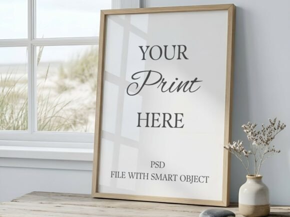 Download Coastal Poster Frame Mockup Beach View - Mockup Collection